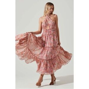 NWT ASTR The Label Jaidee Floral Halter Tiered Maxi Dress XS